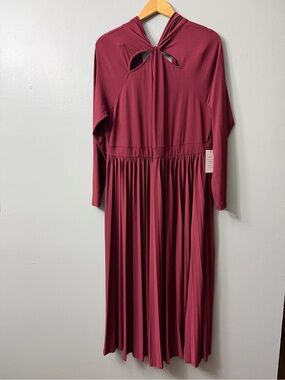 Eloquii Burgundy Long-Sleeve Pleated Maxi Dress 18 NWT